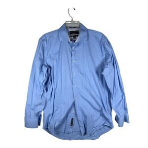 Report Collection Performance Stretch Slim Fit Blue Paisley Trim Shirt Large 16